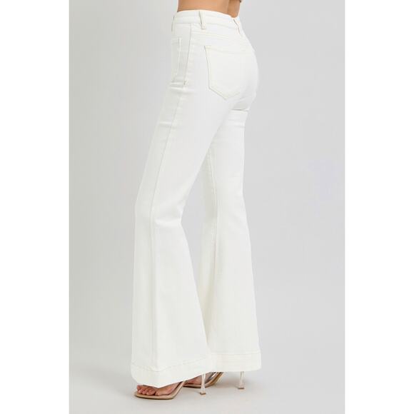 RISEN High Rise Front Patch Pocket Flare Jeans - RDP5358 Cream - Size 13/31 - Picture 3 of 6